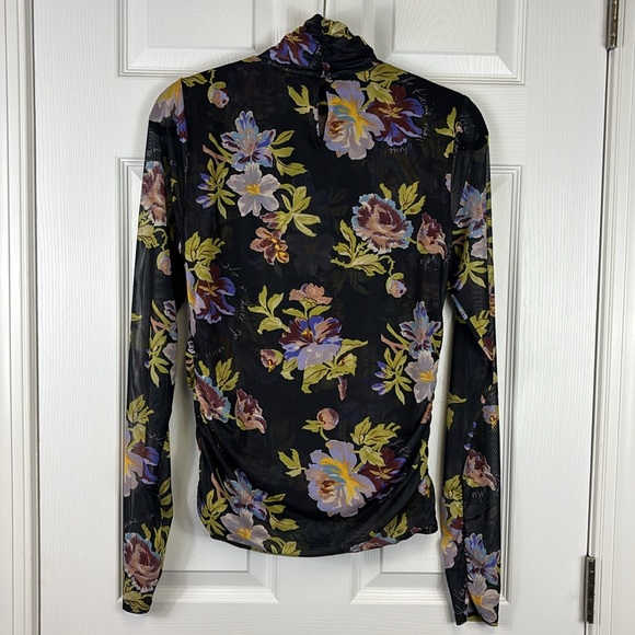 Cinq a sept Bridgette shirred mesh floral turtleneck top sz lg - Picture 14 of 15